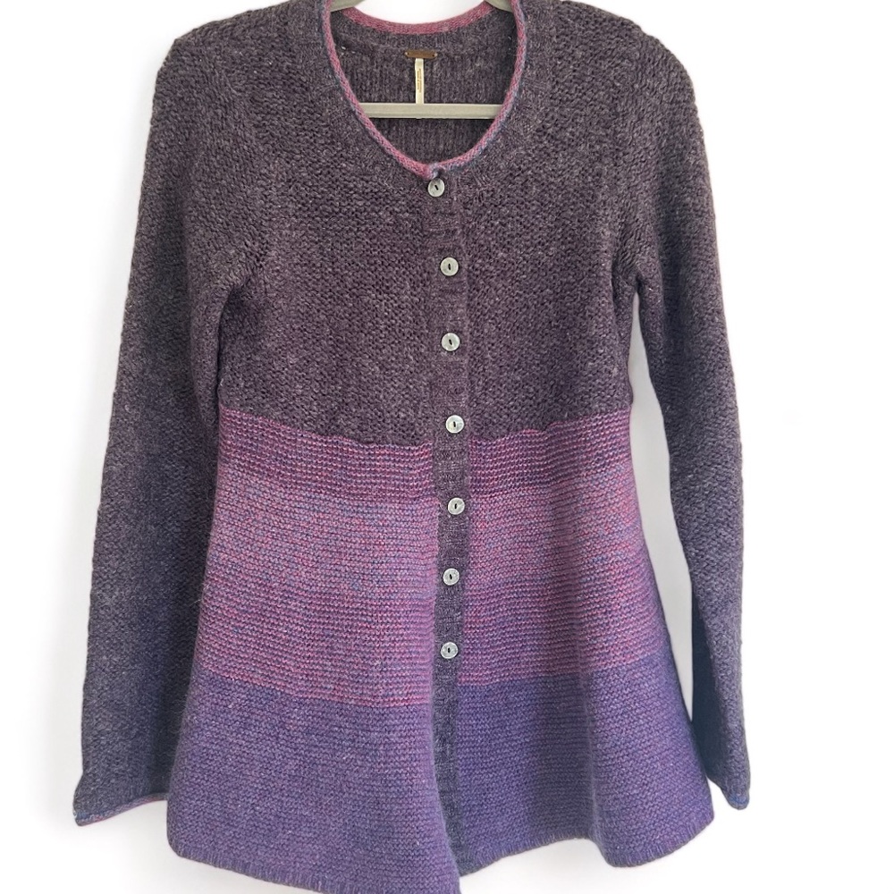 Free People Wool Angora Blend Ling Tunic Knit Button Cardigan Sweater Large